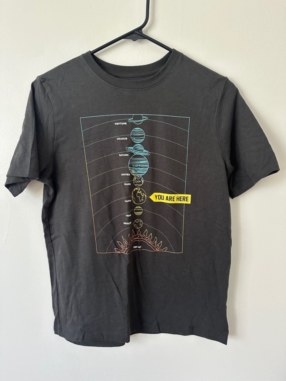 wonder nation Black Short Sleeve Tee with Multicolor Planet Graphic